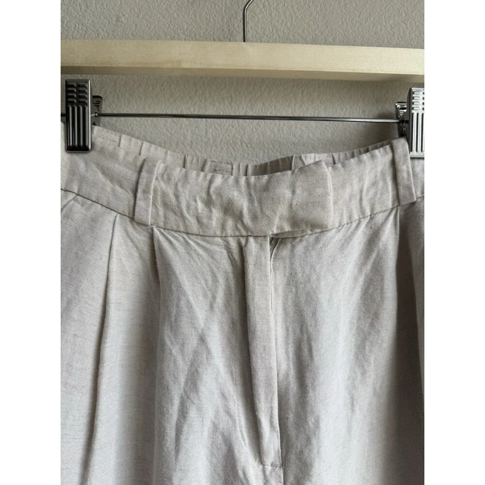 H&M Womens Size 2 Beige Linen High Rise Pleated Straight Leg Trouser Pants